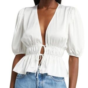 WAYF • Tie Front Ivory Peplum Top